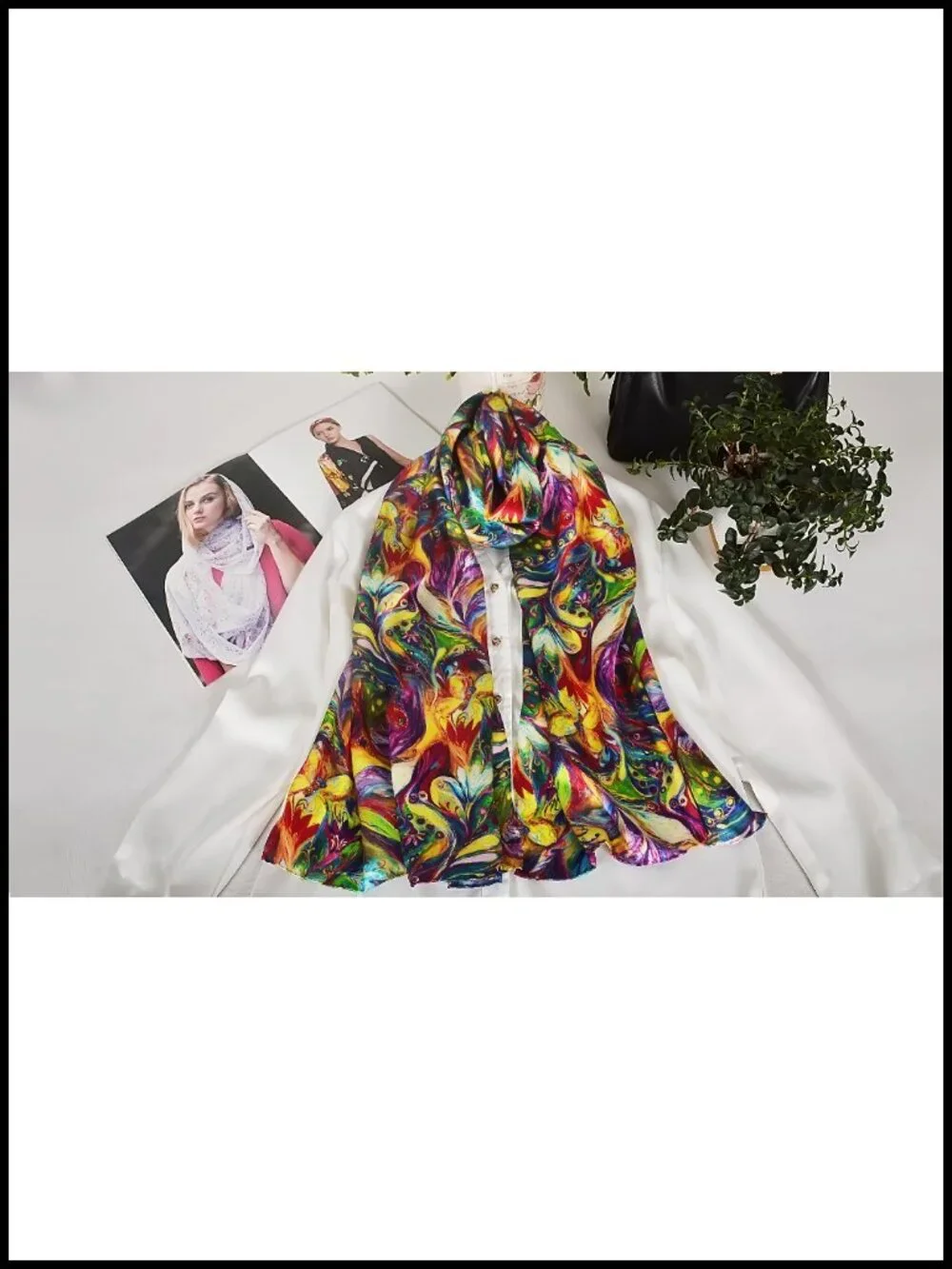 100% Mulberry Silk Scarf Wrap Shawl 67x20 Lightweight Floral Print Multi-Way